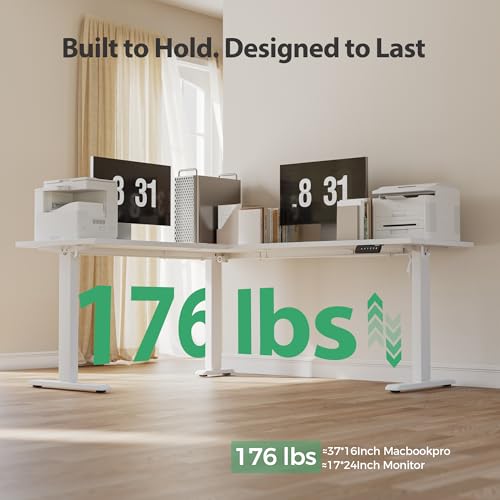 Image of Agilestic 75 Inch L Shaped Standing Desk Adjustable Height, Corner Standing Desk, Sit Stand Up Computer Table, Splice Board, White