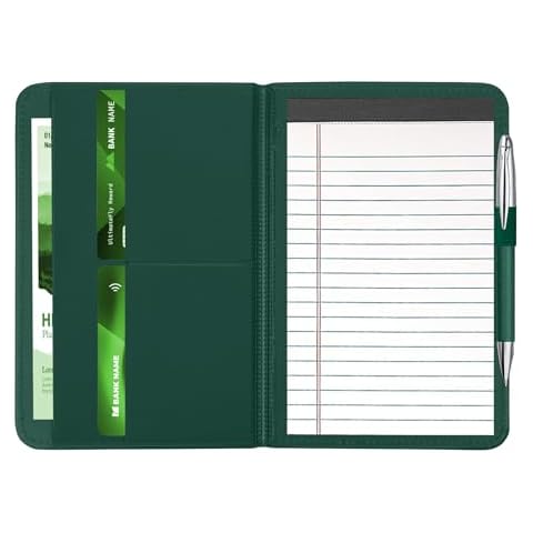 Gorbado A5 Padfolio Business Portfolio Folder,Junior Size Document Folder Organizer, Padfolio with Interior Pocket and Pen Loop, 5 x 8 Writing Pad Included, Green Cover