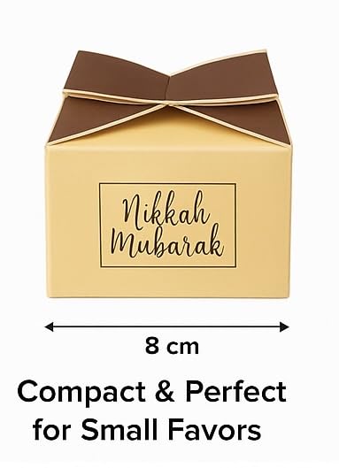 Image of Nikkah Mubarak Favor Gift | Premium Wedding Return Box for Guests | Elegant Bow-Top Cardstock Packaging for Sweets & Chocolates (10)