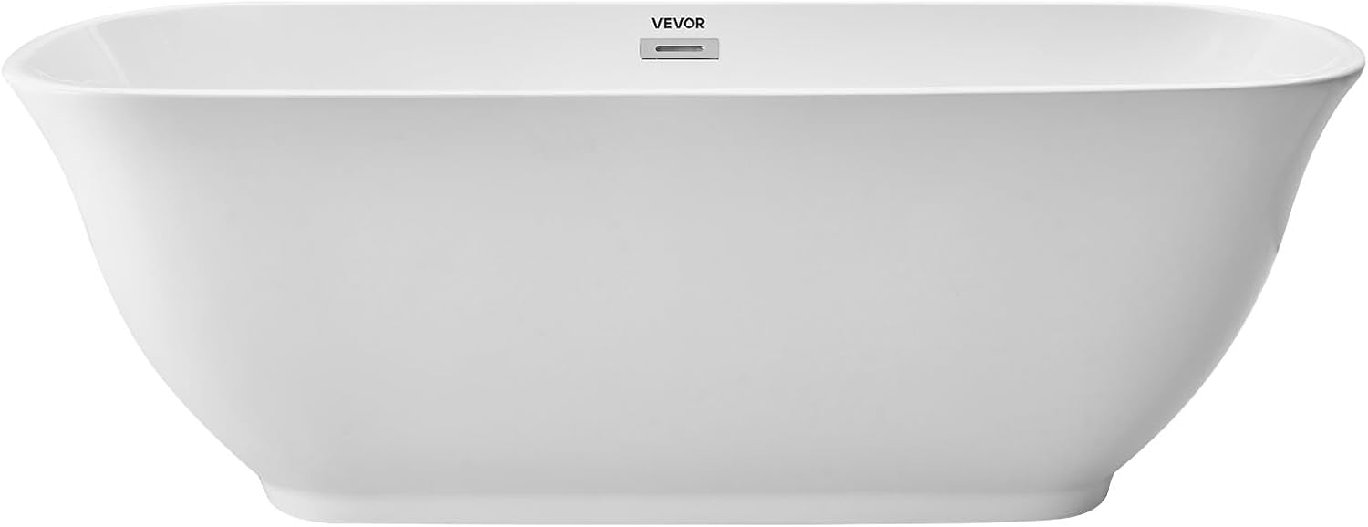 VEVOR Acrylic Freestanding Bathtub, 67 Inch Contemporary Soaking White Tub with Polished Chrome Overflow and Drain, Elegant Oval Shape Stand Alone Soaker Tub for Modern Bathroom or Remodel Projects - Image 9