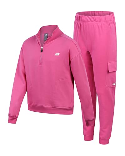 New Balance Girls Sweatsuit Set - 2 Piece Quarter Zip Girls Sweatshirt and Cargo Sweatpants - Athletic Outfit (Sizes 7–12)