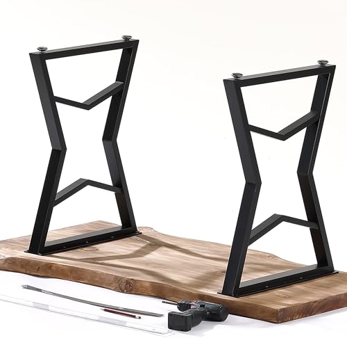 Image of Set of 2 Metal Table Legs Modern Industrial E-Shape Steel Legs for Dining Table Desk Kitchen Island & Workspaces Heavy-Duty Powder-Coated Frame for DIY Custom Tables