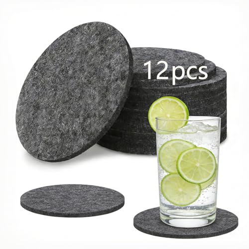 12 Pcs Grey Felt Coasters Round Absorbent Felt Drink Coasters for Home Coffee Tabletop Decor Protection