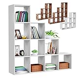 MIADOMODO® Treppenregal - Weiß/Braun, 6/10 Fächer, in 2 Größen, für Wohnzimmer, Stabil, Freistehend, Indoor, aus MDF-Platte - Stufenregal, Raumteiler Regal, Bücherregal, Standregal (Weiß, 10 Fächer)