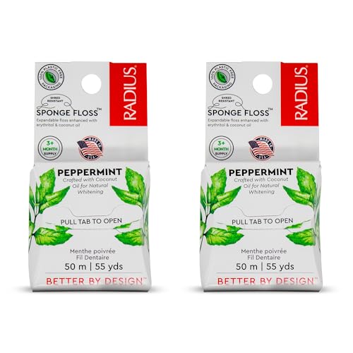 Radius Peppermint Dental Floss 55 Yards Vegan and Non-Toxic Oral Care Boost Total Tooth & Gum Protection Clear - Pack of 2