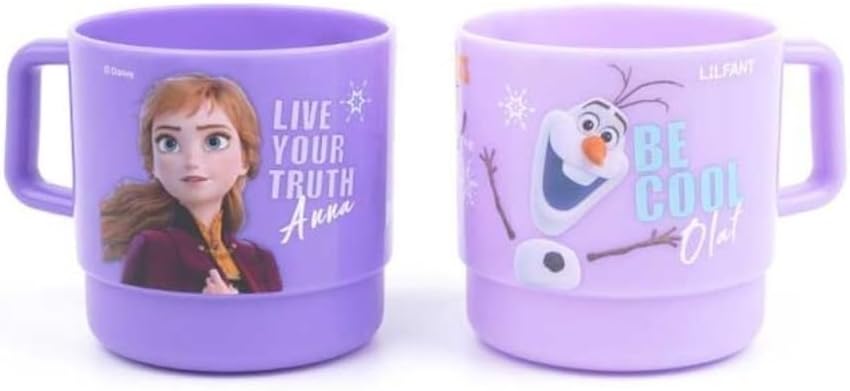 Lilfant Set of 2, Frozen Elsa Princess Mug, Plastic Cup with Handle, 250ml, Purple - Image 2