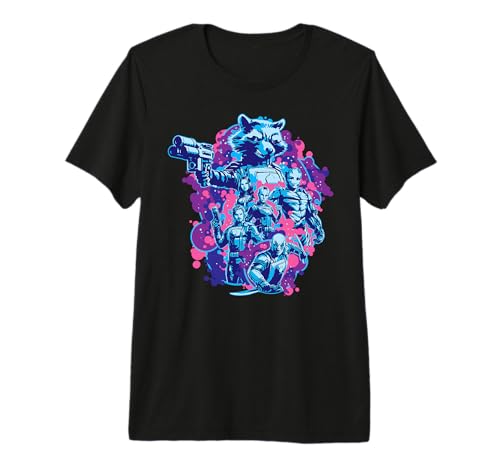 T-shirt Premium Rocket & Team Marvel imprimé sur un textile haut de gamme