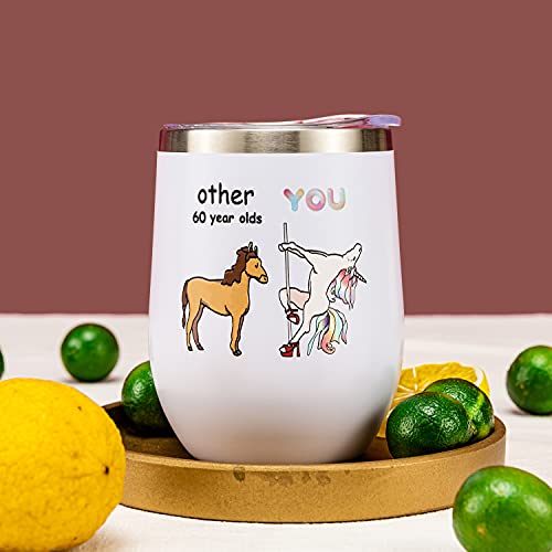 Crisky Funny Unicorn Wine Tumbler For Women 60Th Birthday Gifts Novelty Gift For Best Friend/Friends/Wife/Mom/Sister/Her 12Oz Vacuum Insulated Tumbler With Box, Lid, Straw #TOP3