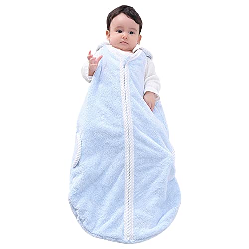 Lilbestie Saco de dormir para bebé, manta cálida de forro polar coral, bolsa de dormir de felpa para recién nacidos con cremallera de 2 vías para bebés y niñas, azul (6-9 meses)