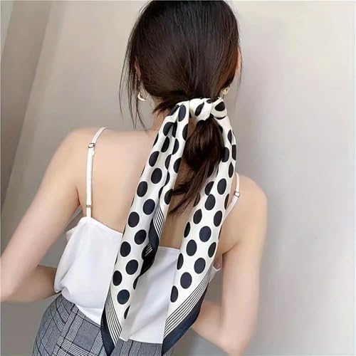 Square Satin Scarf Black and White Polka Dot Square Scarf Elegant Style Silk Scarf Casual Women Decorative Hairband2