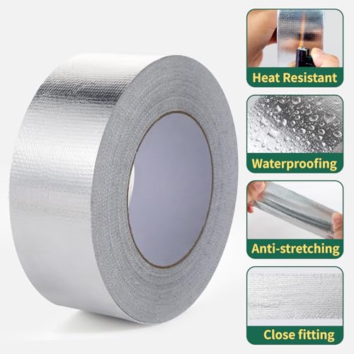 Image of 2 inch x 164 ft Aluminum Self-Adhesive Heat Reflective Tape, Heat Shield and Resistant Tape Thermal Barrier Foil Tape for Automotive and Industrial Use