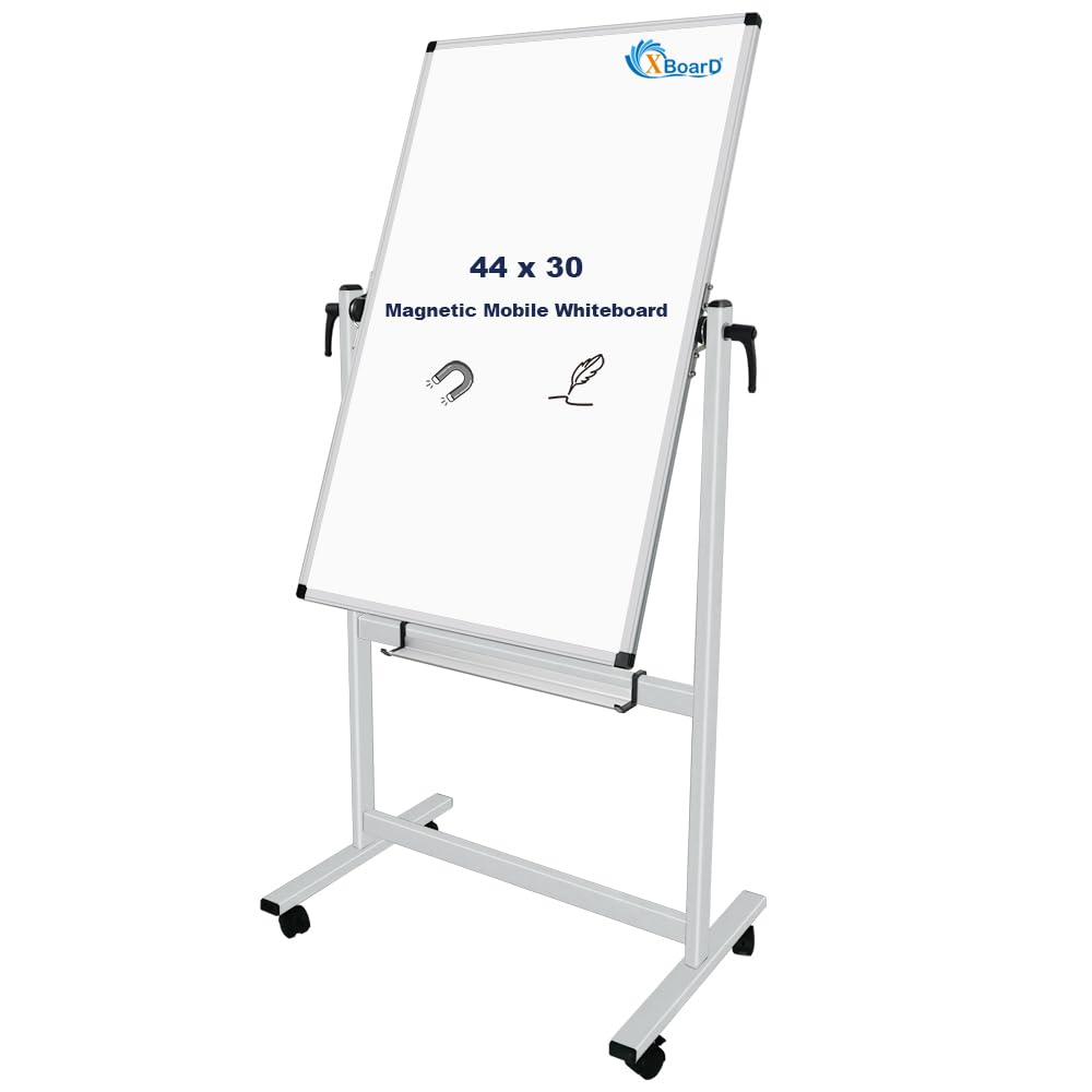 Sponsored Ad - XBoard Whiteboard Mobile, 44x30inch Double Sided Magnetic Dry Erase Board on Wheels, Magnetic Portable Easel with Stand