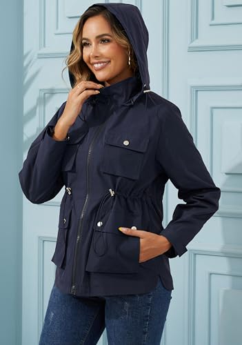 PESION Womens Packable Military Utility Raincoat Outerwear Waterproof Windbreaker Cargo Jacket for Outdoor Travel Hiking2