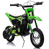 Baloveby Moto électrique Haute Vitesse pour Enfants, 250 W, Vitesse maximale de 22 km/h, Suspension à Ressorts et pneus, 24 V (Vert)