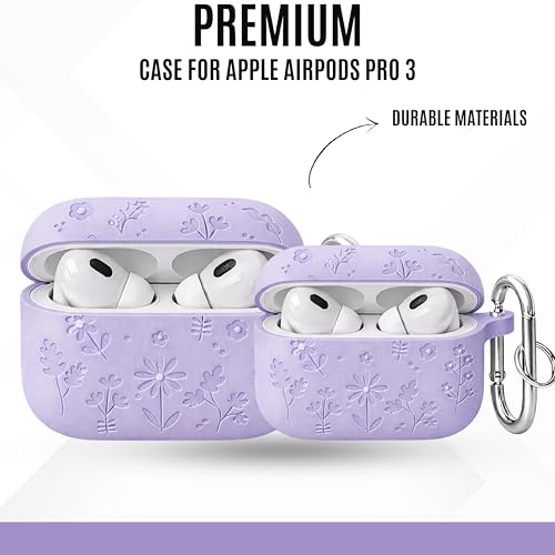 Image of Emoh Roced Case for Airpods Pro 3,Silicone Flower Engraved Cases Compatible with Apple AirPods Pro 3rd Generation 2025, Shockproof, Anti-Scratch, Protective Case Cover (Lavender, for AirPods pro 3)