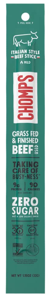 Chomps Italian Style Grass-Fed Beef Stick, 1.15 oz, Keto, Paleo, Whole30, Sugar Free, Low Carb Snack