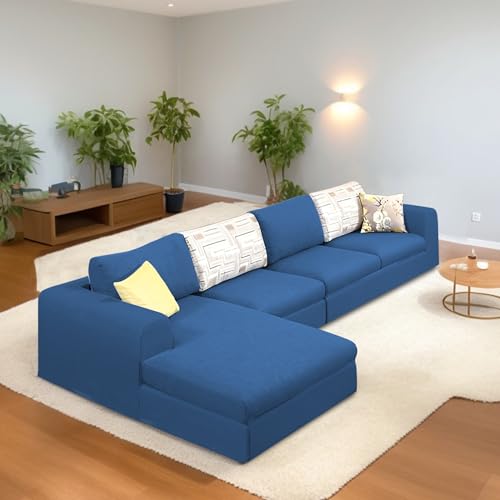 Image of Koza LHS 6 Seater L Shape Sofa Set for Living Room (Blue Fabric) Premium Fabric Sofa