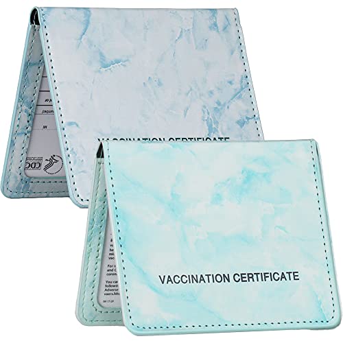 2 Pièces Pochette Pass Sanitaire, Cuir Vaccination Card Holder, Vaccination Card Protector, Housse Vaccination Applicable au 2021 Nouveau Passeport Sanitaire Français(Bleu Clair+Bleu) Cover