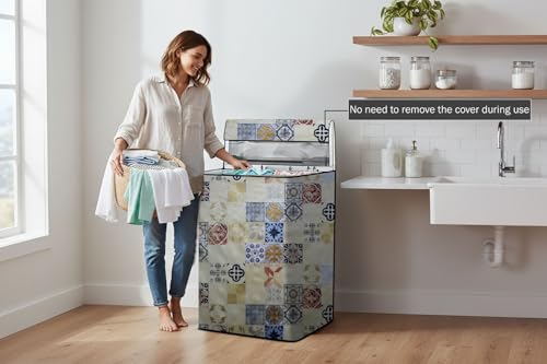 Image of Stylista Top Load Fully Automatic Washing Machine Cover Compatible for IFB 8 kg, 8.5 kg, 9 kg & 9.5 kg, Mosaic Pattern Yellow