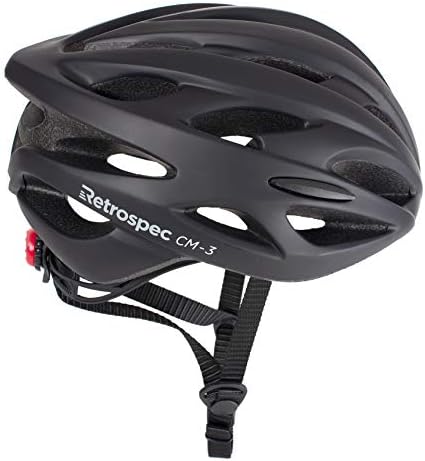 Retrospec Cm-3 Bike Helmet With Led Safety Light Adjustable Dial And 24 Vents, Matte Black