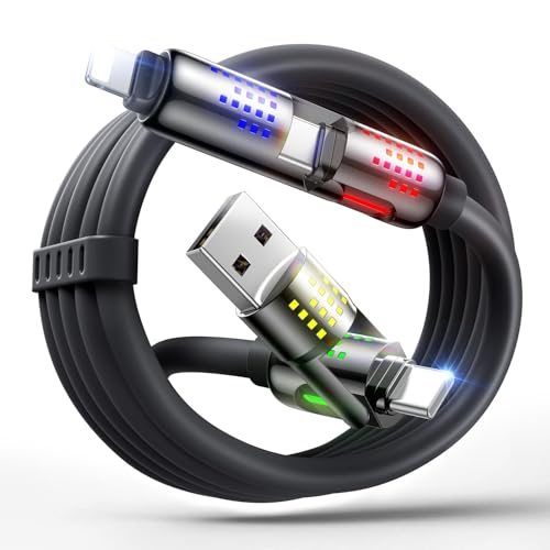 MAGIC JOHN 240W 4 in 1 Charging Cable 6.6FT USB C to Lightning Cable [MFi Certified] Multi Chargers for All Devices Chubby USB A/C to C/Lightning with Light for iPhone/MacBook/iPad/Samsung/Switch 2