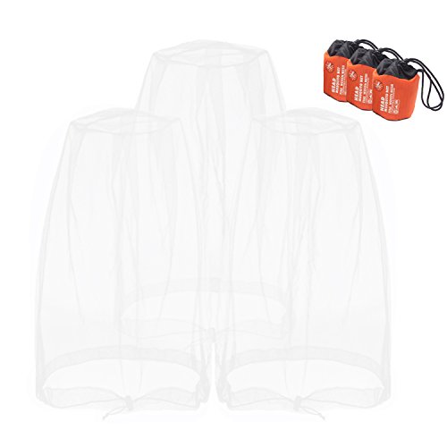 Anvin Mosquito Head Mesh Nets Gnat Face Netting for No See Ums Insects Bugs Gnats Biting Midges from Any Outdoor Activities, Works Over Most Hats Comes with Free Stock Pouches (3pcs, White)