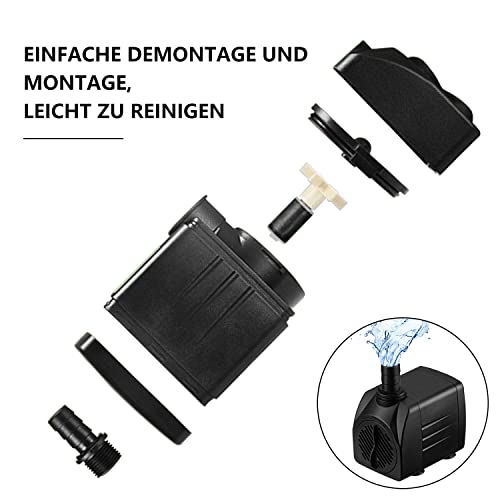Mini pompe à eau (600 l/h, 10 W), pompe d'aquarium ultra silencieuse avec hub haut, pompe à fontaine avec câble d'alimentation de 1,5 m, 2 buses d'aquarium, étangs, fontaines, statues, – vue 6