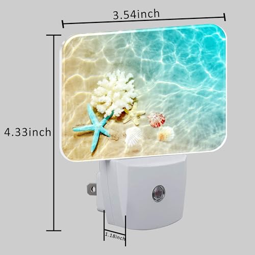 Image of Starfish Coral and Seashell Plug in Night Lights, Beach in Sea Water Nightlight Plug Into Wall Dusk to Dawn Sensor for Kid Girls Boys Women Men Room, Hallway, Kitchen, Bathroom, Stairs Decor