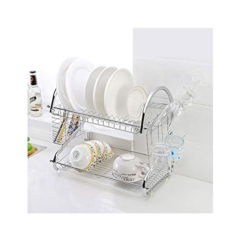 St@llion 2 Tier Stainless Steel Dish Drainer, Storage Rack with Drip Tray Dish Drainer Holder for Plates Mug Cup Glass Cutlery and Kitchen Accessories (Chrome) Cover
