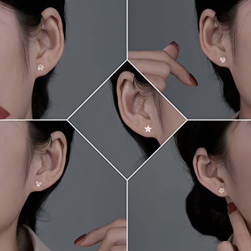 DaKuan 15 Pairs Plastic Earrings - 5 Styles, Soft Rubber Back, Sensitive Ears, Clear3