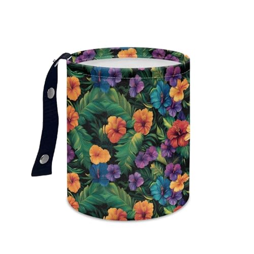 Image of Hawaii Flower Print Car Trash Can Collapsible Hanging Car Trash Bin Cute Universal Car Interior Accessories for Car SUV Trucks