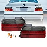 DEPO E36 Tail Light - Rear Smoke Replacement Tail Brake Stop Turn Signal Lamps Tailight Compatible with 1992-1999 BMW E36 3 Series 2D Coupe and Convertible including M3 (Euro OE Style Red/Smoked Lens)