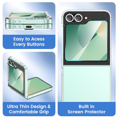 Image of Ruky for Samsung Galaxy Z Flip 6 Case, Support Wireless Charging, Clear | Full Body Cover Hard PC Ultra-Thin Shockproof, Support Wireless Charging Protective Phone Case for Galaxy Z Flip 6, Clear