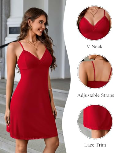 Image of Avidlove Spaghetti Strap Slip Dress Lace Trim Full Slips for Under Dresses Sexy Nightgown