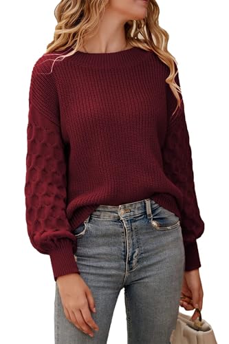 PRETTYGARDEN Women's Fall 2025 Pullover Sweater Casual Long Sleeve Loose Chunky Knit Tops Blouse Winter Fashion Clothing (Red,Medium)