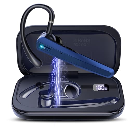 Manos Libres Auricular Bluetooth V5.3, Auriculares inalambricos Bluetooth con Doble Micrófono Cancelación, 20H de Conversación, 120H en Espera, Manos Libres Oreja para Negocios/Conducir/Oficina, Azul