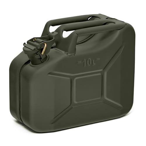 BW© Jerrican en métal pour carburant - 10 l - Vert bronze - RAL 6031-F9 - Certifié TÜV et homologation ONU - Fabriqué en Europe