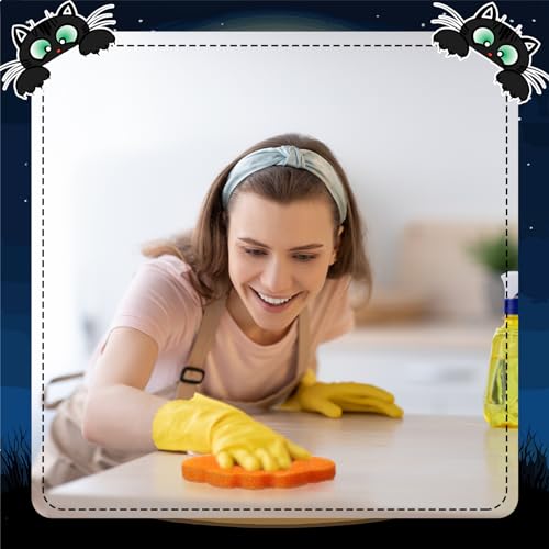 Image of 27 Pcs Halloween Cleaning Sponges Non Scratch Kitchen Scrub Sponges Pumpkin Bat Ghost Cat Spider Halloween Dish Sponge Temperature Sensitive Household Scrubber for Kitchen Dish Pots Pans