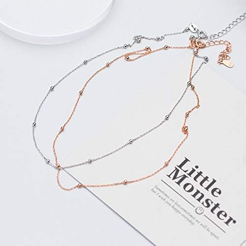 S925 Silver Necklace Simple Choker Necklace Small Bead Ball Clavicle Chain (Rose gold) - Image 3