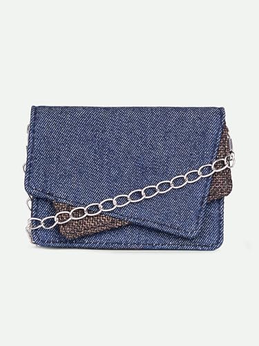 Image of ZOUK Tovi Mini Bag Wallet | Stylish Vegan Denim Crossbody Wallet for Women with Card Slots & Water-Resistant Lining | Handcrafted Small Sling Bag with Silver Chain Strap | Bristel