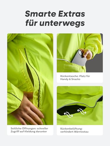 Prowiste Fahrradjacke Herren & Damen XXL – Wasserdicht & Atmungsaktiv – Reflektierende Regenjacke mit Kapuze & Rückentasche – Kompakt mit Tasche verstaubar.