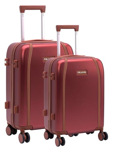 Image of FUR JADEN The Wayfarer Polycarbonate Travel Luggage Suitcase with 8 StealthTech Silent Shock Absorbing Wheels, TSA Lock & Aviation Grade Telescopic Trolley (Maroon, Cabin + Medium)