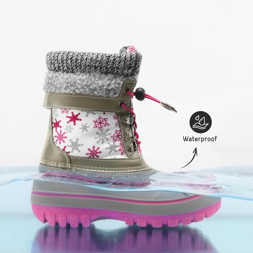 DREAM PAIRS Boys Girls Snow Boots Water-Resistant Outdoor Warm Cozy Anti-Slip Mid Calf Faux Fur Lining Insulated Winter Shoes for Little/Big Kids,Size 10 Toddler,White/Fauxia,KMONTE-1 by DREAM PAIRS - Image 6