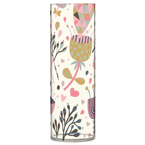 Florero grande de jardín floral, color crema, bonito jarrón decorativo con estampado cilíndrico, decoración de habitación, estética, 11.8 x 3.9 pulgadas