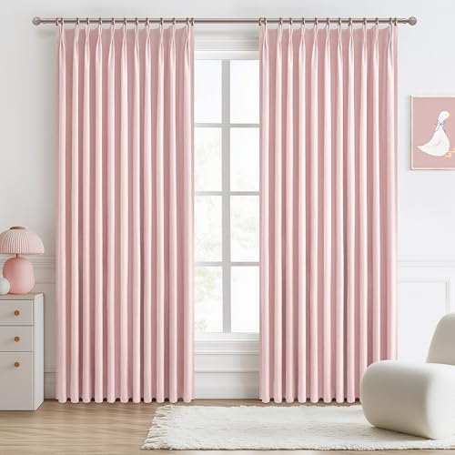Image of Baby Pink Extra Wide Curtains 70 Inches Wide for Grils Bedroom 2 Panels Set, Heavy Duty Pinch Pleated 84 Inch Long Linen Blackout Sliding Door Window Curtains Thermal Privacy Drapes(70 inchWx84 inch Lx2)