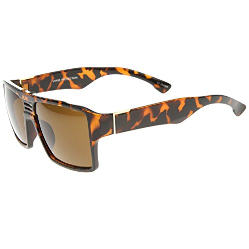 zeroUV Men's Modern Casual Flat Top Wide Temple Rectangle Aviator Sunglasses 57mm3