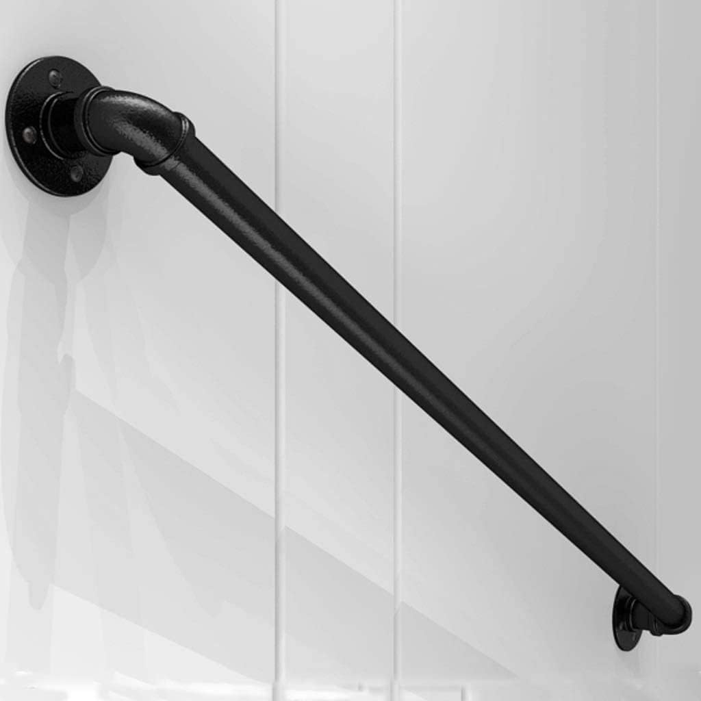 Black Metal Stair Railing Banister Wall Mount Support for Outdoor and Indoor,Industrial Pipe Staircase Handrail, Safety Hand Rail Foot Rail Grab Bar(Size:4.6ft/140cm)