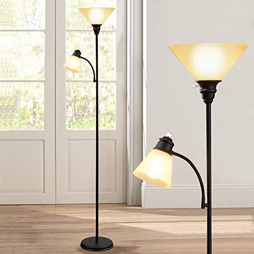 Floor Lamp, Standing Lamp, Torchiere Floor Lamp With 8W Main Light & 6W Adjustable Reading Lamp, Long Lifespan 2700K Eye-Caring Warm Lamps, 72" Floor Lamps For Living Room, Led Bulbs Included(Black) #TOP7