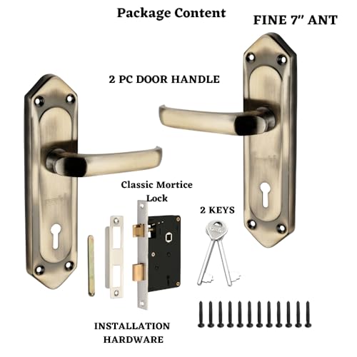 Image of SARDAR Fine Antique finsh 7 Inch Iron Handle Set|2 Keys | 6 Lever Single Turn Lock Set| Handle Set for Door, Bathroom, Bedroom, Living Room| (Antique)