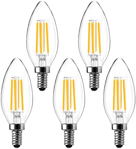 ROMANJOY E14 LED Candle Bulbs, 6W Equivalent 60W, 2700K Warm White, Dimmable C35 Small Screw Edison Light Bulb, LED Filament Clear Glass Chandelier Lamp for Ceiling Fans Home Decorative, Pack of 5